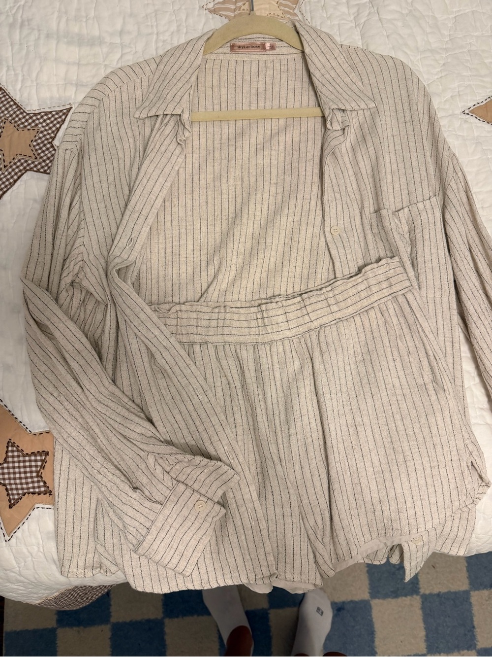 Light Beige Striped Beach coverup- Women